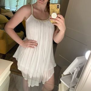 Flowy White Dress With Gold Chain